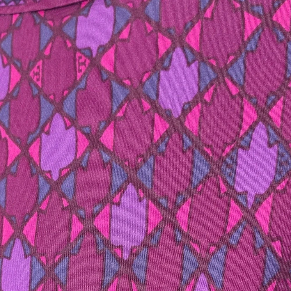 Tory Burch Audra‎ Silk Geometric Print Wrap Dress Purple Pink Long Sleeve Medium